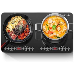 Cooktop de Indução Elétrico com Controle Independente dos 2 Queimadores, Temperatura Ajustável, Temporizador de 4H e Trava de Segurança,