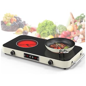 Cooktop Elétrico Portátil de Indução com 2 Bocas, 9 Níveis de Potência, Temporizador, 2 Alças, Controle de Botão e Trava de Segurança para