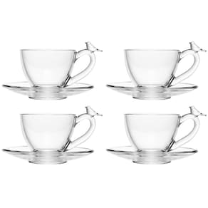 Conjunto de 4 Xícaras de Chá com Pires de Cristal Ecológico Bird 180ml - Wolff