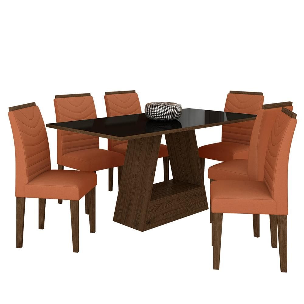 Mesa Com 6 Cadeiras 1,60 Pavia Imbuia/preto/terraco - Móveis Arapongas
