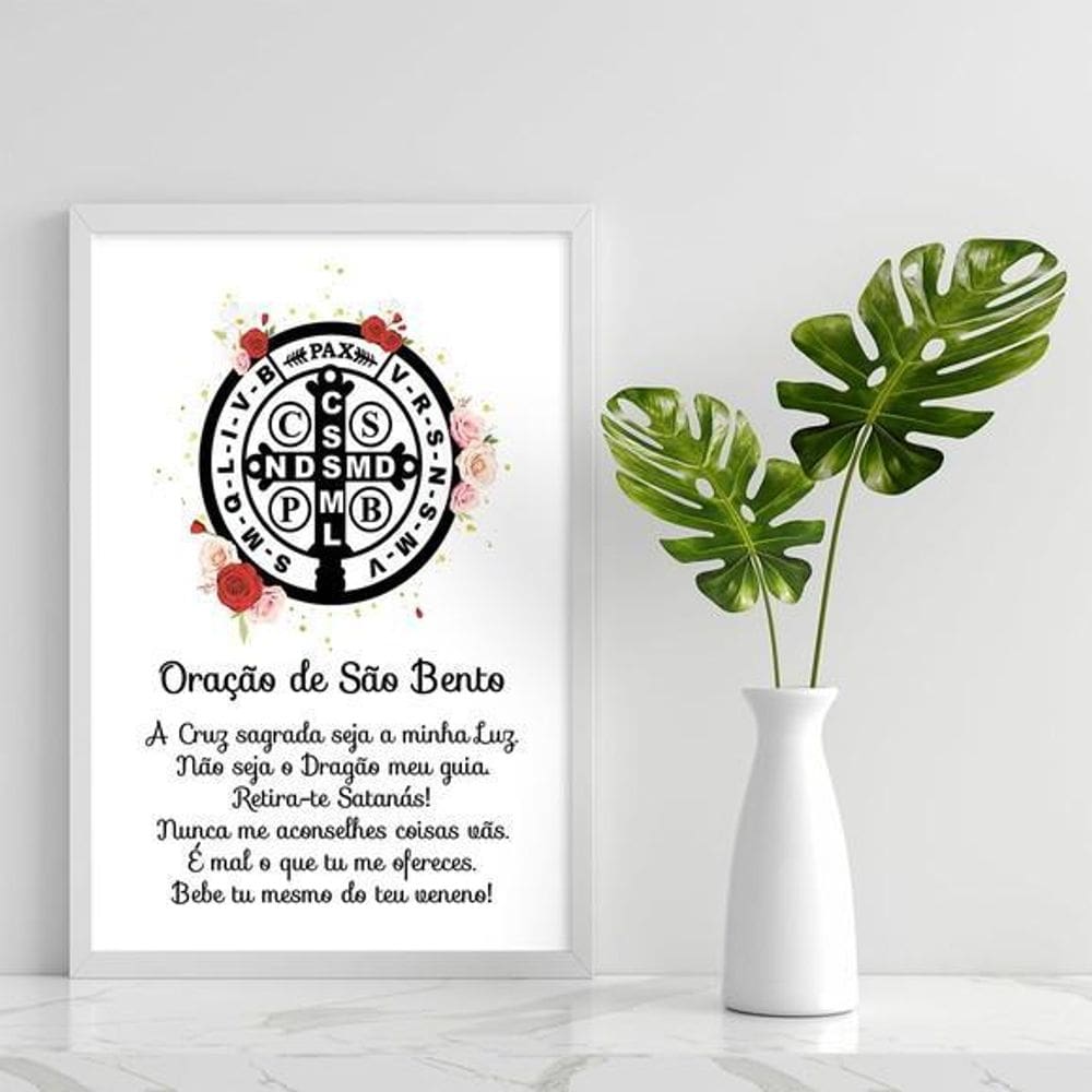 Quadro Oração De São Bento 45X34Cm Moldura Branca