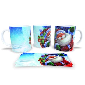 Caneca Natalina de Porcelana Branca Personalizada Natal Papai Noel