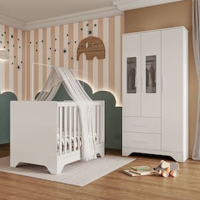 Quarto de Bebê Guarda Roupa com Janela e Berço 3 em 1 100 MDF Popy  Móveis Peroba