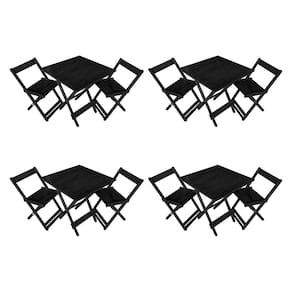 Kit 4 Conjuntos de Mesa Dobrável 70x70cm em Madeira Maciça para Restaurantes C/ 2 Cadeiras Preto