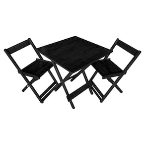 Mesa Dobrável em Madeira Maciça 70x70cm para Restaurantes e Lanchonetes com 2 Cadeiras - Preto