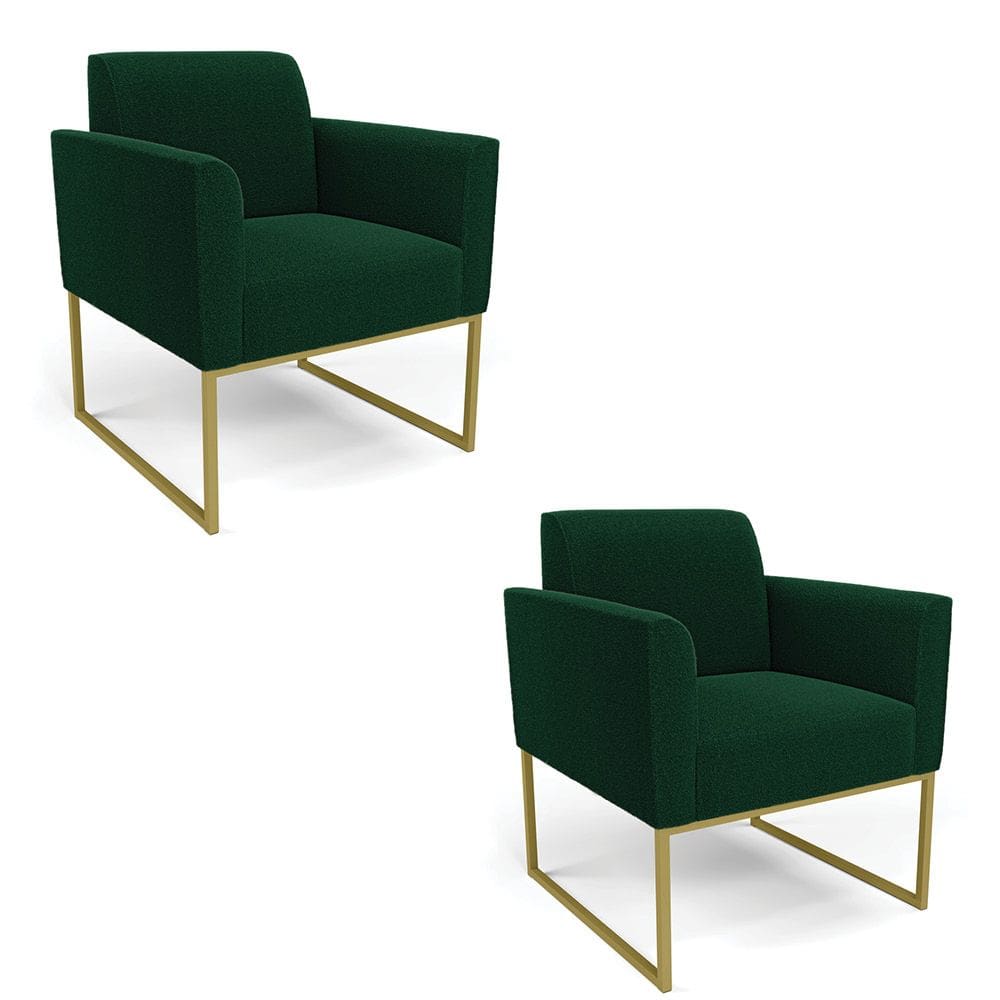 Poltrona Sala Estar Industrial Dourado Kit 2 Marisa Bouclê Verde D03 - D`Rossi