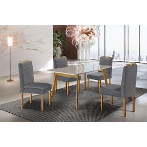 Conjunto Sala de Jantar com 4 Lugares Slim Móveis Mundial Mel/Off White/Cinza
