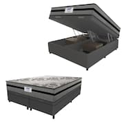 Cama Box Baú Casal King Colchão Gazin Com Molas Ensacadas Rubi 193x203x73cm Suede Cinza/Preto