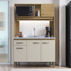 Cozinha Compacta 4 Portas ,1 Gaveta e 1 Nicho para Forno Ipê/Cristalo