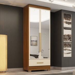 Guarda-roupa 2 Portas 1 Gaveta com Espelhos Smart Plus Espresso Móveis Cinamomo Off/White