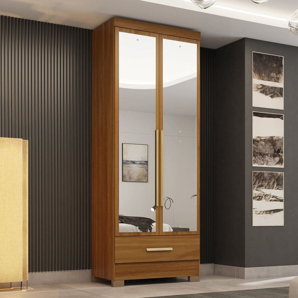 Guarda-roupa 2 Portas 1 Gaveta com Espelhos Smart Plus Espresso Móveis Cinamomo