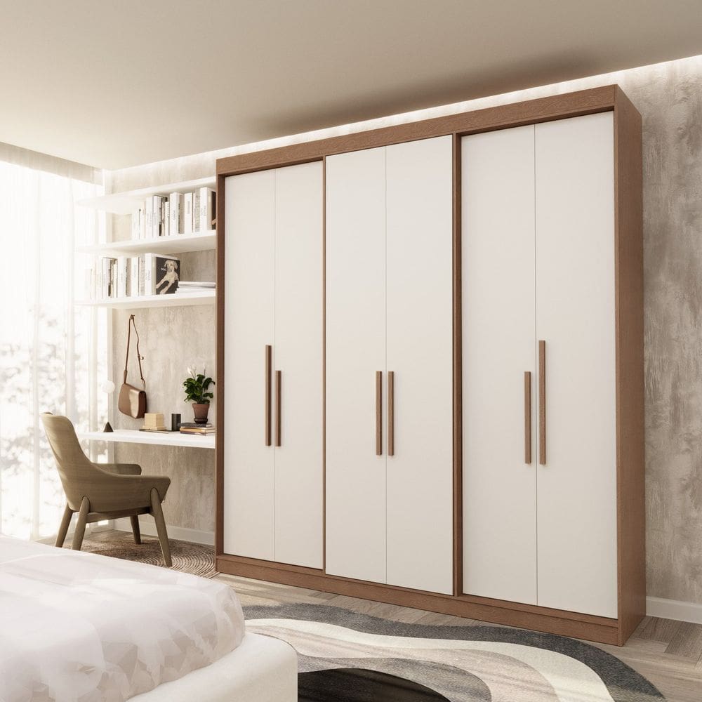 Guarda Roupa Casal 6 Portas Lugano Mdf Carvalho Vermontt/Off White