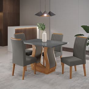 Conjunto Mesa de Jantar Retangular Amore 120x80cm sem Vidro e 4 Cadeiras Mel/Cinza Brilho/Grafite