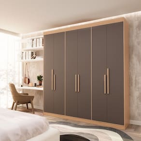 Guarda Roupa Casal 6 Portas Lugano Mdf Cedro/Cinza