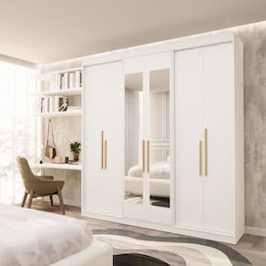 Guarda Roupa Casal 6 Portas Lugano com Espelho Mdf Branco Artico