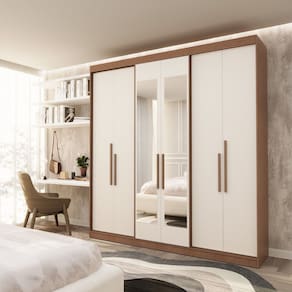 Guarda Roupa Casal 6 Portas Lugano com Espelho Mdf Carvalho Vermontt/Off White
