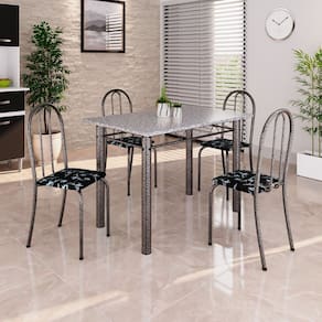 Conjunto de Mesa Tubular 100cm X 60cm Tampo em Granito com 4 Cadeiras Preto/Prata