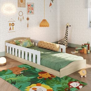 Cama de Chão Montessoriana de Solteiro Linha Encanto Carvalho/ Branco