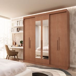 Guarda Roupa Casal 6 Portas Lugano com Espelho Mdf Carvalho Vermontt