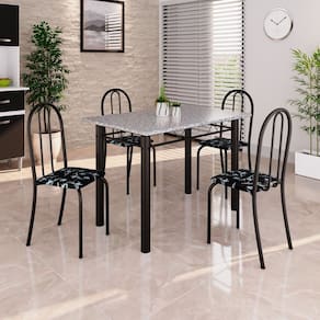 Conjunto de Mesa Tubular 100x60cm Tampo em Granito com 4 Cadeiras Preto