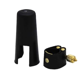 Abraçadeira de Couro Sintético c/ Ressonador e Cobre Boquilha para Clarone Baixo - Free Sax`s