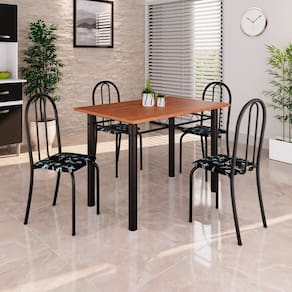 Conjunto de Mesa Tubular 100x60cm Tampo em Mdf com 4 Cadeiras Preto