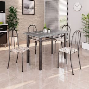 Conjunto de Mesa Tubular 100cm X 60cm Tampo em Granito com 4 Cadeiras Arabesco/ Prata