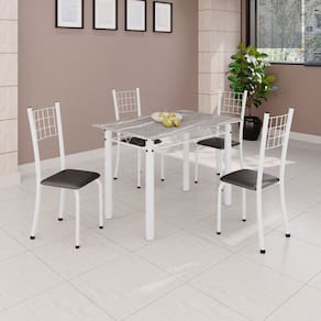 Conjunto de Mesa Tubular 100x60cm Tampo em Topázio com 4 Cadeiras Dany Preto / Branco