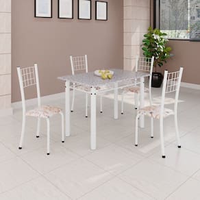Conjunto de Mesa Tubular 100x60cm Tampo com 4 Cadeiras Dany Bege / Branco