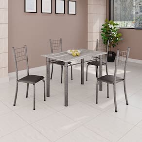 Conjunto de Mesa Tubular 100x60cm Tampo em Topázio com 4 Cadeiras Dany Preto / Prata