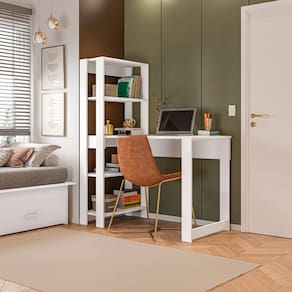 Mesa Escrivaninha com Estante e 4 Prateleiras Licce Branco