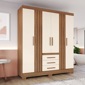 Guarda Roupa 4 Portas 3 Gavetas com Pés em Abs B375 Marrom/Off White