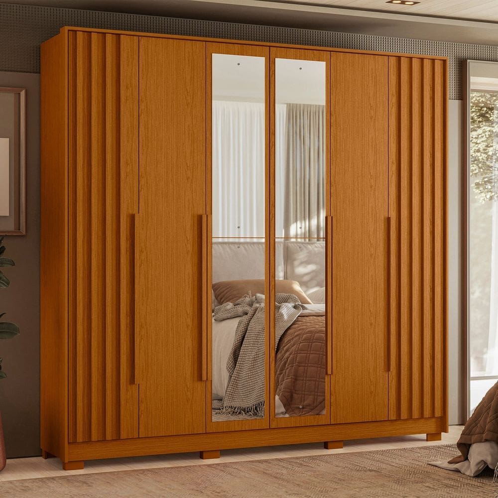 Guarda Roupa Casal 06 Portas com Espelho Deville Cinamomo