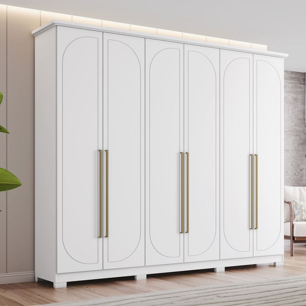 Guarda Roupa Casal Americano 6 Portas com Amortecimento 6 Gavetas com Usinagem Branco