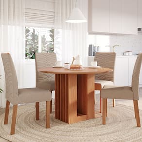 Sala de Jantar Ariela 109cm sem Vidro com 4 Cadeiras Clarice Cinamomo/Madeira/Linho Bege