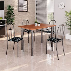 Conjunto de Mesa Tubular 100x60cm Tampo em Mdf com 4 Cadeiras Ane B Soma Móveis Preto / Prata