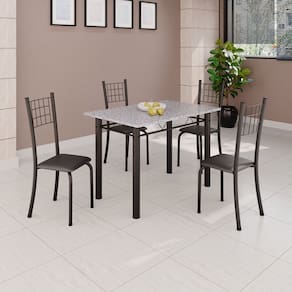 Conjunto de Mesa Tubular 100x60cm Tampo com 4 Cadeiras Dany Preto