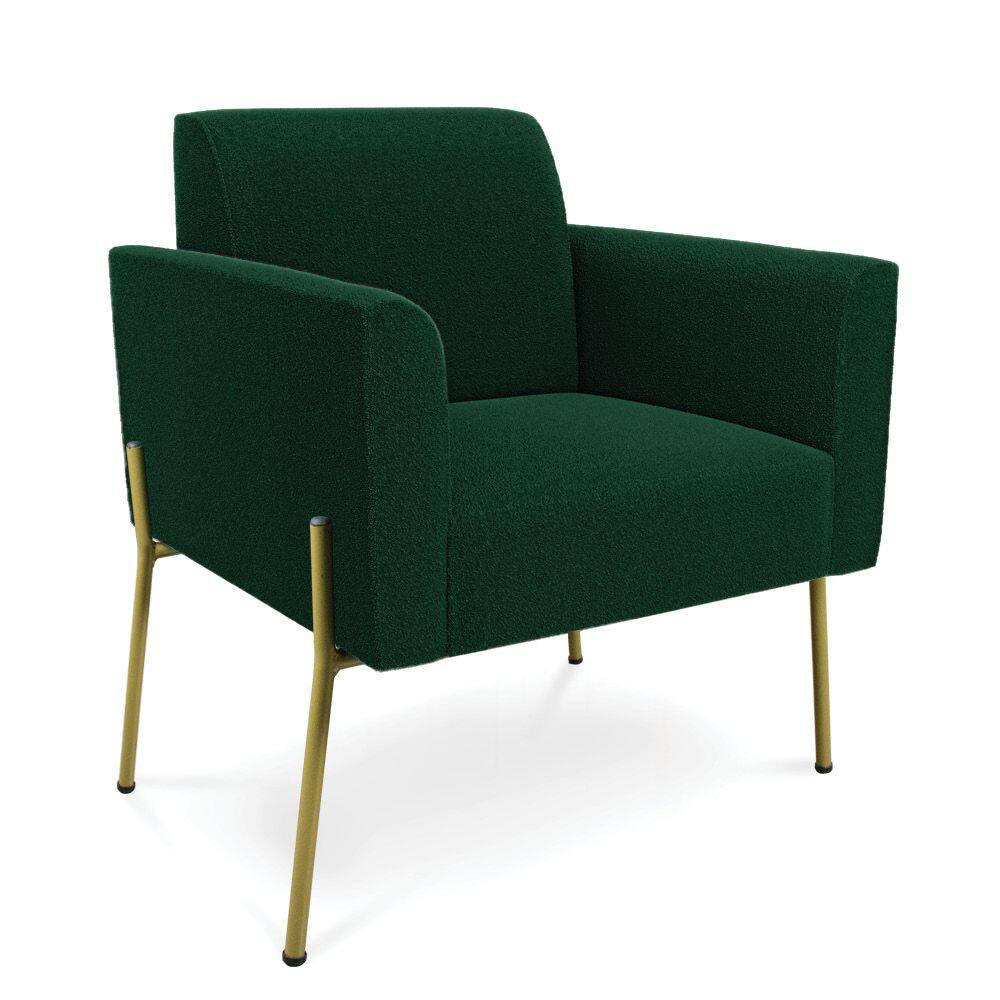 Poltrona Sala de Estar Pé Ferro Dourado Marisa Bouclê Verde D03 - D`Rossi