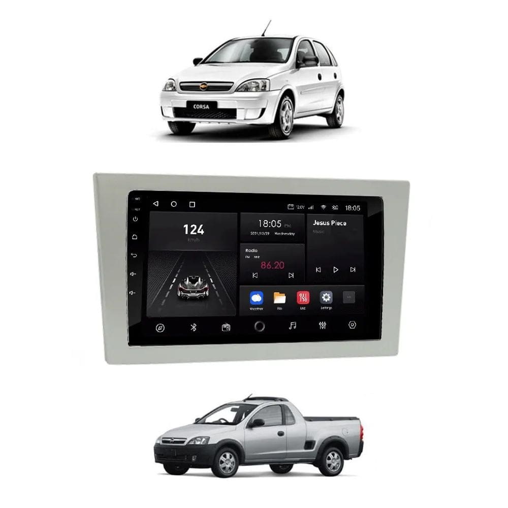 Kit Multimídia Corsa Montana Mold Prata 7 Pol Android Carplay 2/32GB - 701K FirstOption