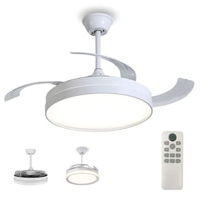 Ventilador Lampada de Teto Led 3 em 1 Grande Retratil Ajustavel Controle Sala Quarto Casa Escritorio Trabalho Recepçao Moderno Silencioso Potente