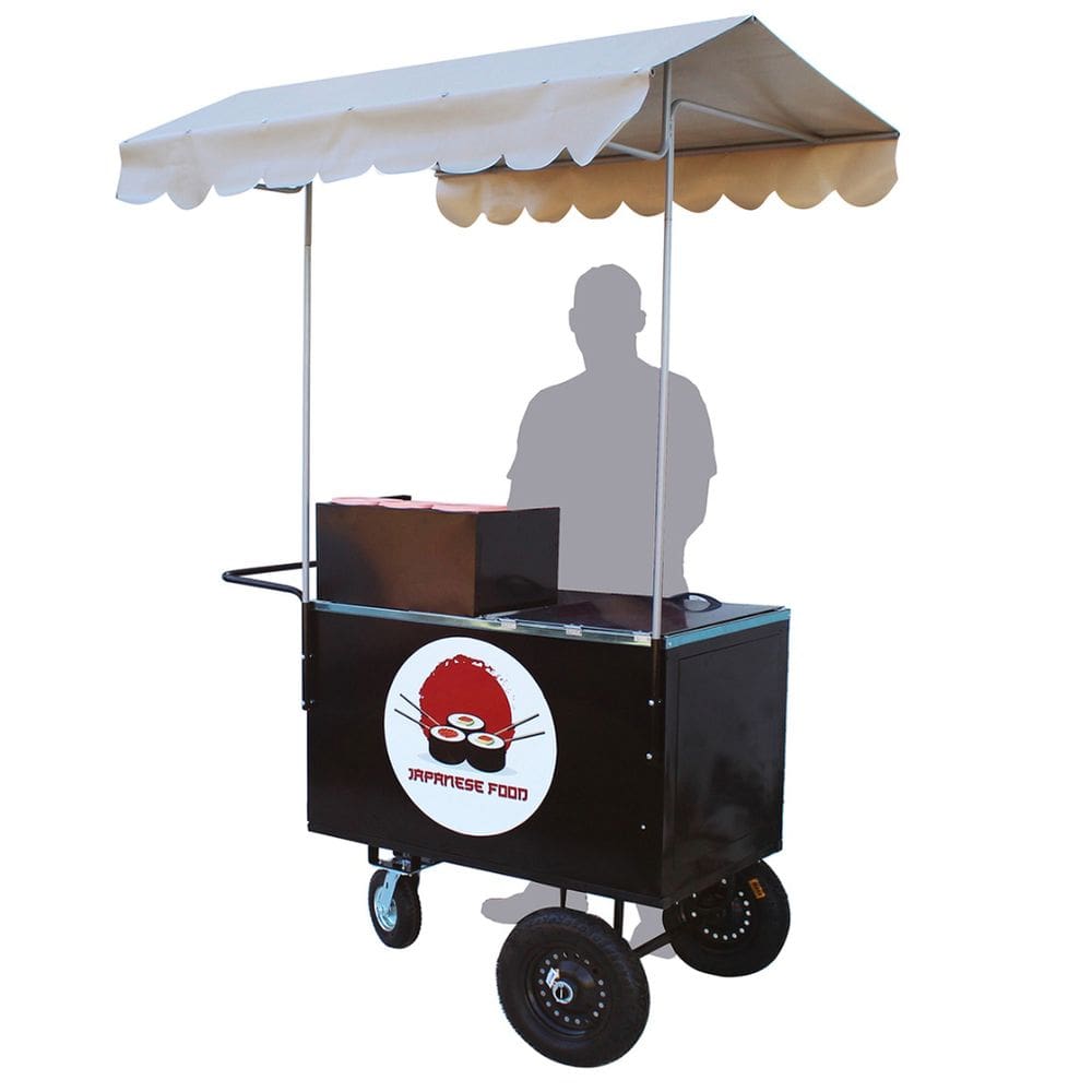 Carrinho para a venda de comidas japonesa com caixa com isolamento térmico e gelox Mod 4061
