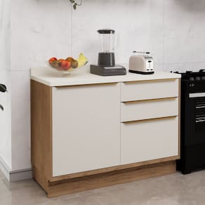 Balcão de Cozinha 120cm 1 Porta 3 Gavetas Viena Freijó / Cinza Argila