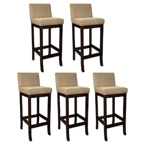 Kit 5 Banquetas Média Estofada em Madeira Maciça Capuccino Melody Suede Bege