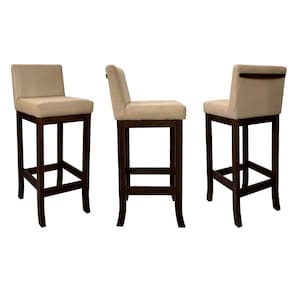 Kit 3 Banquetas Média Estofada em Madeira Maciça Capuccino Melody Suede Bege