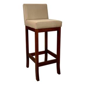 Banqueta Média Estofada em Madeira Maciça Castanho Melody Suede Bege