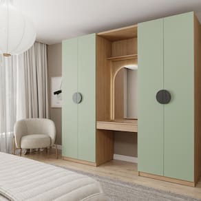 Conjunto Modulado 3 Peças Nichos com 2 Gavetas, Penteadeira e Cabideiro Joy CabeCasa MadeiraMadeira Verde