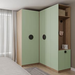 Conjunto Modulado 3 Peças Canto, Nicho com 2 Gavetas e Sapateira Joy Cabecasa Madeiramadeira Verde