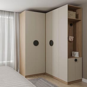 Guarda-roupa Modulado Joy 3 Peças Canto, Nicho com 2 Gavetas e Sapateira Cabecasa Madeiramadeira Cinza