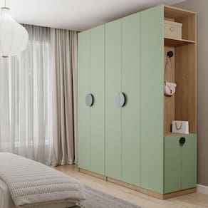 Conjunto Modulado Joy 3 Peças Cabideiros, Nicho com 2 Gavetas e Sapateira Cabecasa Madeiramadeira Verde