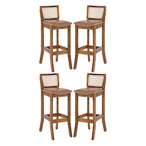 Kit 4 Banquetas Alta com Encosto em Rattan Portugal Estofado Impermeável Caramelo L85 RMI